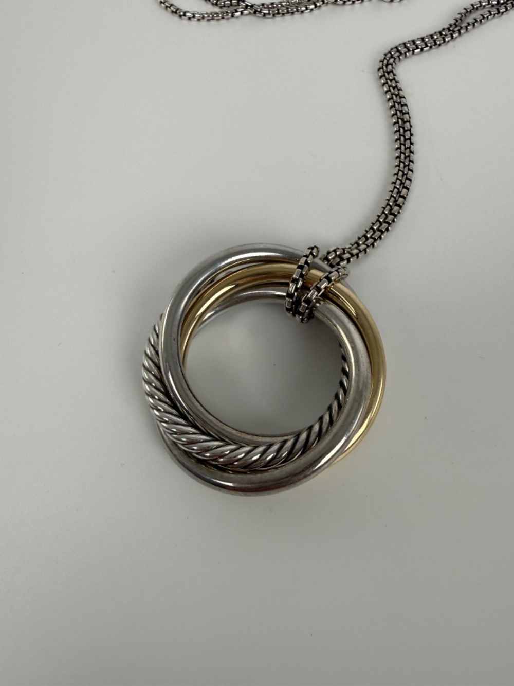 DAVID YURMAN Cable Crossover Two Tone Silver 14k Gold Long Pendant Necklace - Picture 9 of 11